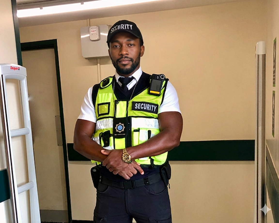 Shining Services security officer in branded hi-vis on duty